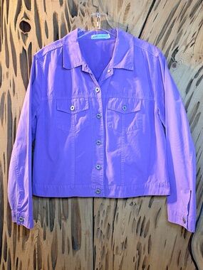 Cut Loose Purple Cotton Denim Style Jacket M Artsy Lagenlook Made in USA EUC